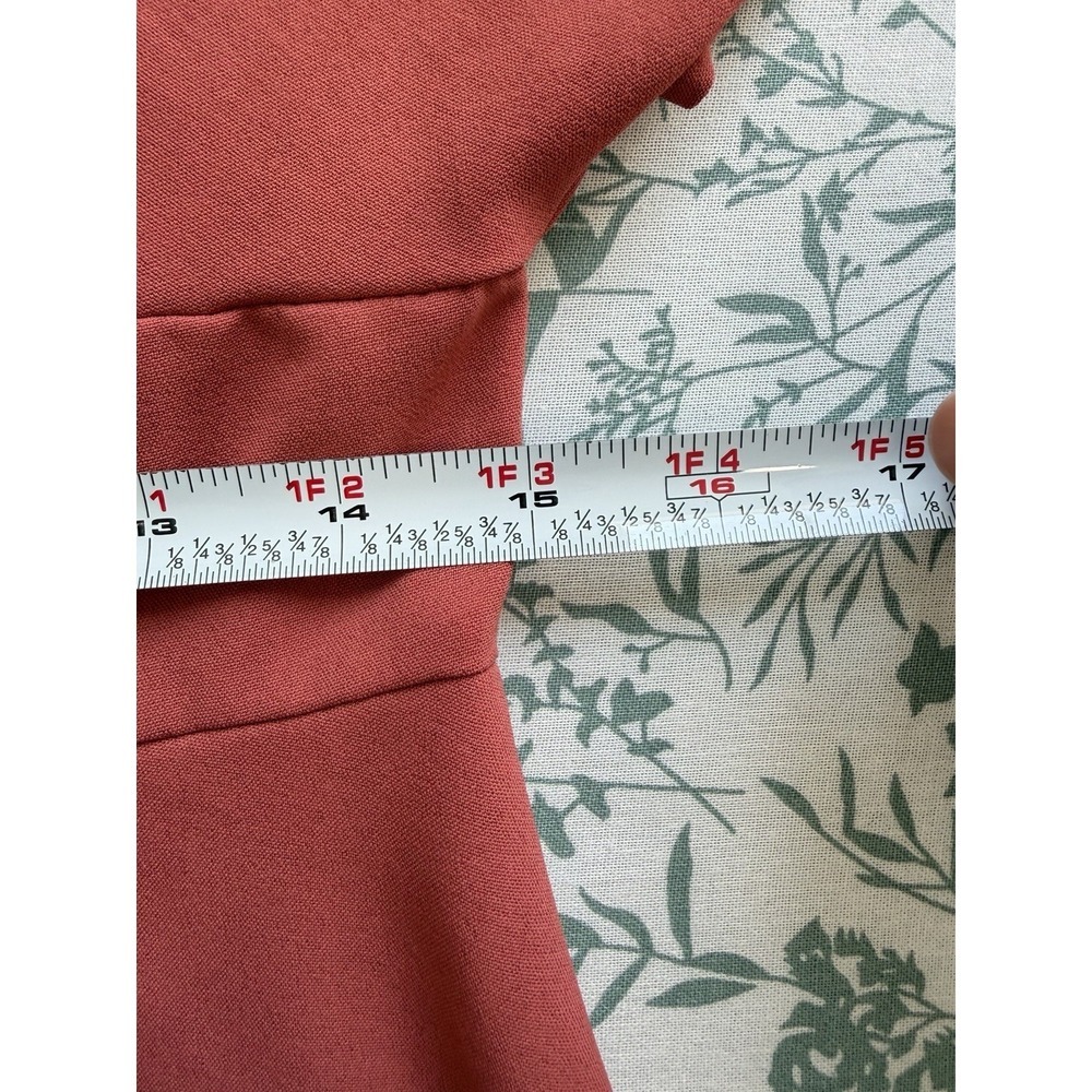 Shein Burnt Orange Maxi Dress Ruched Back Flare Sleeve Boho Style Size 6 Flowy - Picture 8 of 9